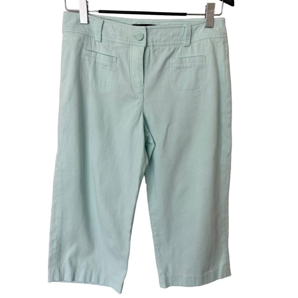 Sandro Light Blue Aqua Textured Wide Leg Cropped Capri Pants Size 10